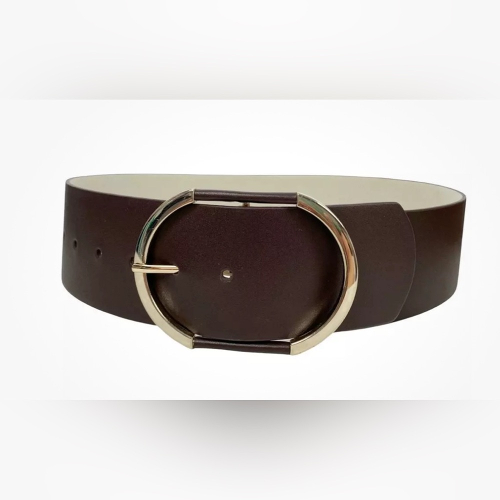 NWT White House Black Market Dark Brown Genuine Leather Belt & Gold Buckle. S XS